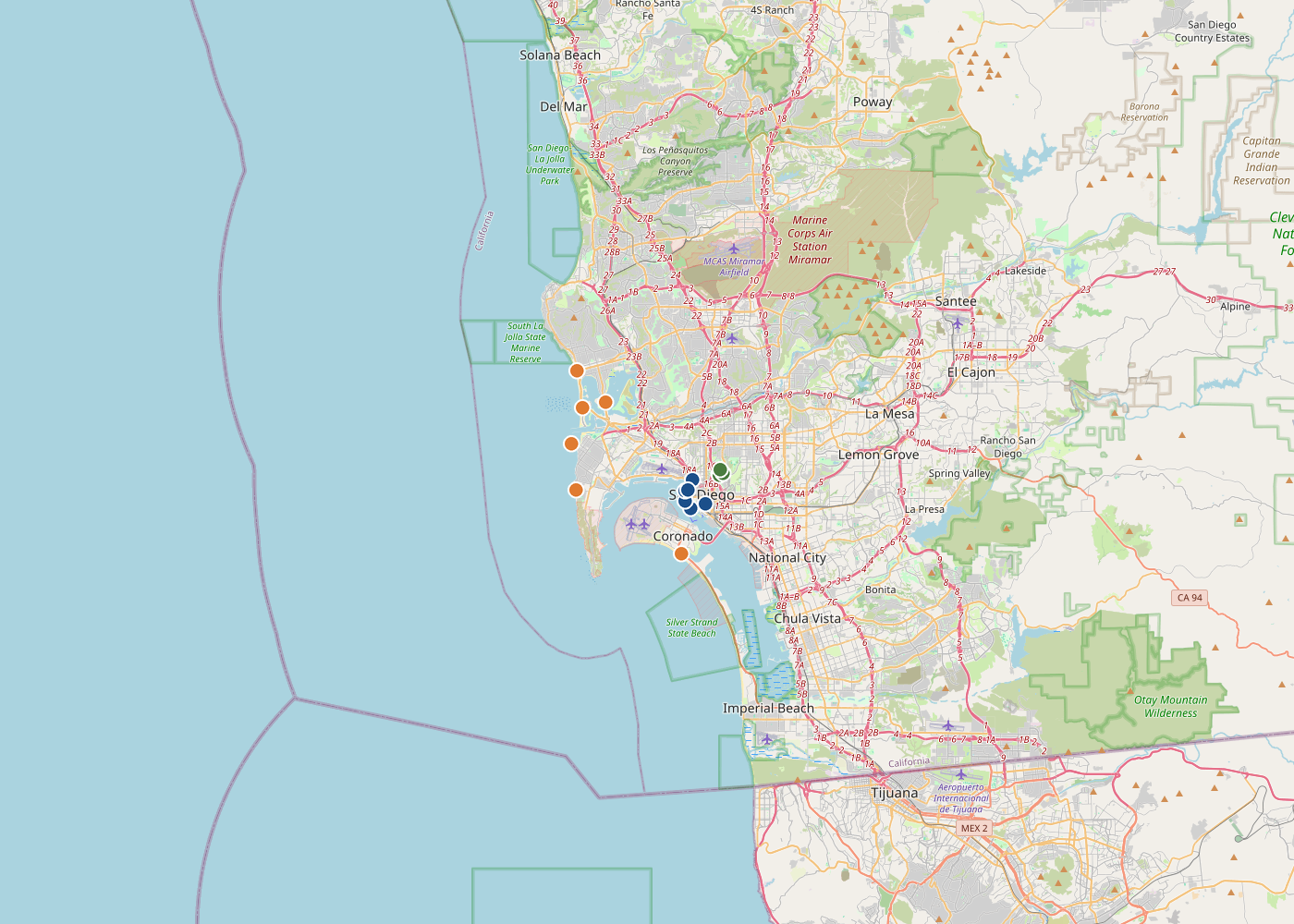 San Diego Treasure Hunt map